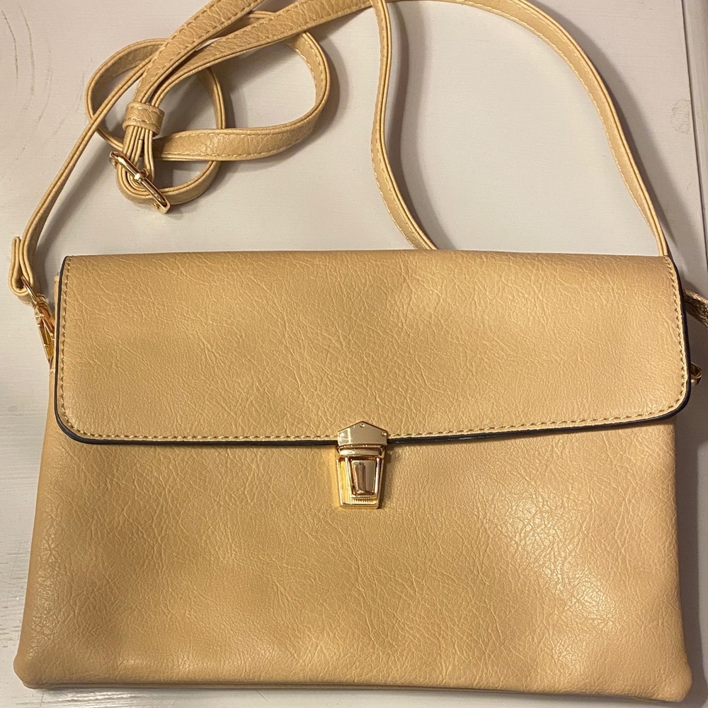 Women's Tan Crossbody Bag with Gold Clasp